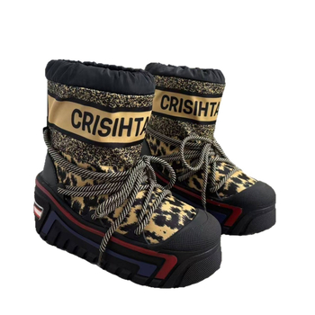 Ghete de zăpadă cu înălțime mare, imprimeu leopard, partea superioară Tarpaulin, talpă din cauciuc, căptușeală din lână de oaie