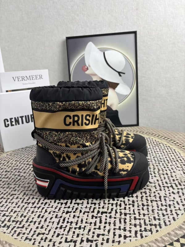 Ghete de zăpadă cu înălțime mare, imprimeu leopard, partea superioară Tarpaulin, talpă din cauciuc, căptușeală din lână de oaie