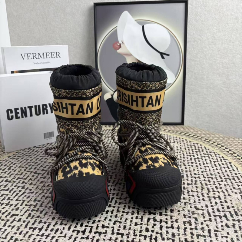 Ghete de zăpadă cu înălțime mare, imprimeu leopard, partea superioară Tarpaulin, talpă din cauciuc, căptușeală din lână de oaie