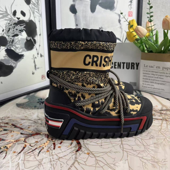 Cizme de zăpadă cu înălțime mare, exterior impermeabil, talpă din cauciuc, branț din lână de oaie, imprimeu leopard, seria Prințesa, iarnă 2025