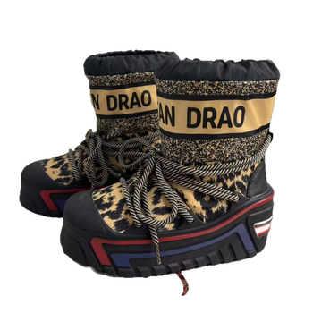 Cizme de zăpadă cu înălțime mare, exterior impermeabil, talpă din cauciuc, branț din lână de oaie, imprimeu leopard, seria Prințesa, iarnă 2025