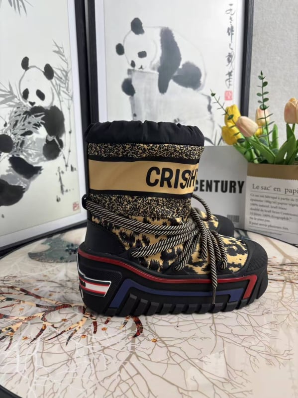 Cizme de zăpadă cu înălțime mare, exterior impermeabil, talpă din cauciuc, branț din lână de oaie, imprimeu leopard, seria Prințesa, iarnă 2025