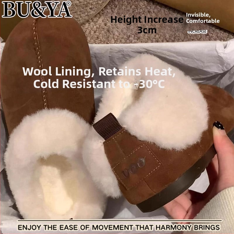 Moteriški žieminiai batai su avies kailio įdaila, viršutinė dalis iš karvės zomšos, trumpas aukštis, stora padas (atsparus vandeniui)