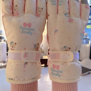 Ръкавици за ски с мечешка тема, подплатени с флийс, термални, ветроустойчиви, от Oxford плат