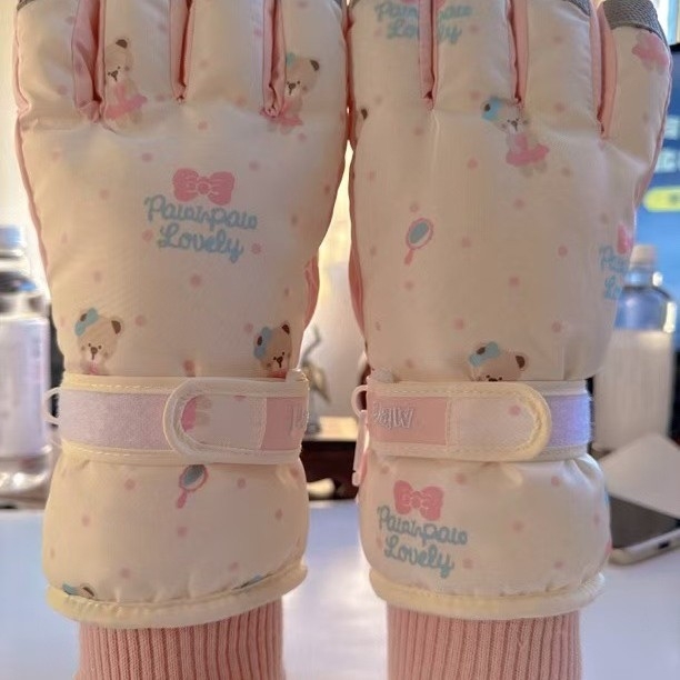 Ръкавици за ски с мечешка тема, подплатени с флийс, термални, ветроустойчиви, от Oxford плат