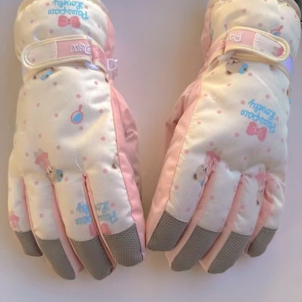 Ръкавици за ски с мечешка тема, подплатени с флийс, термални, ветроустойчиви, от Oxford плат