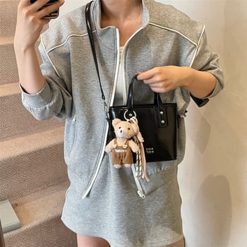 Geantă bucket pentru femei, material PU, formă orizontală pătrată, închidere cu fermoar, căptușeală poliester, buzunar interior pentru telefon