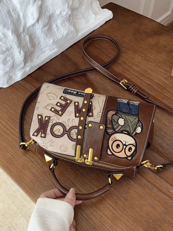 Ženska torba Boston crossbody, PU materijal, horizontalno kvadratni oblik, zatvarač, unutarnja džep s zipom i džep za telefon