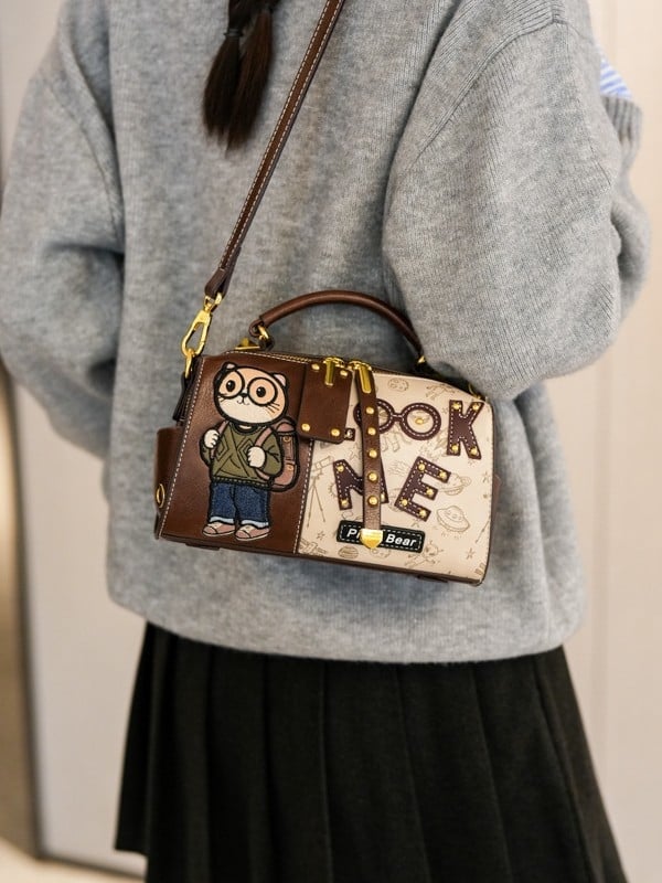 Ženska torba Boston crossbody, PU materijal, horizontalno kvadratni oblik, zatvarač, unutarnja džep s zipom i džep za telefon