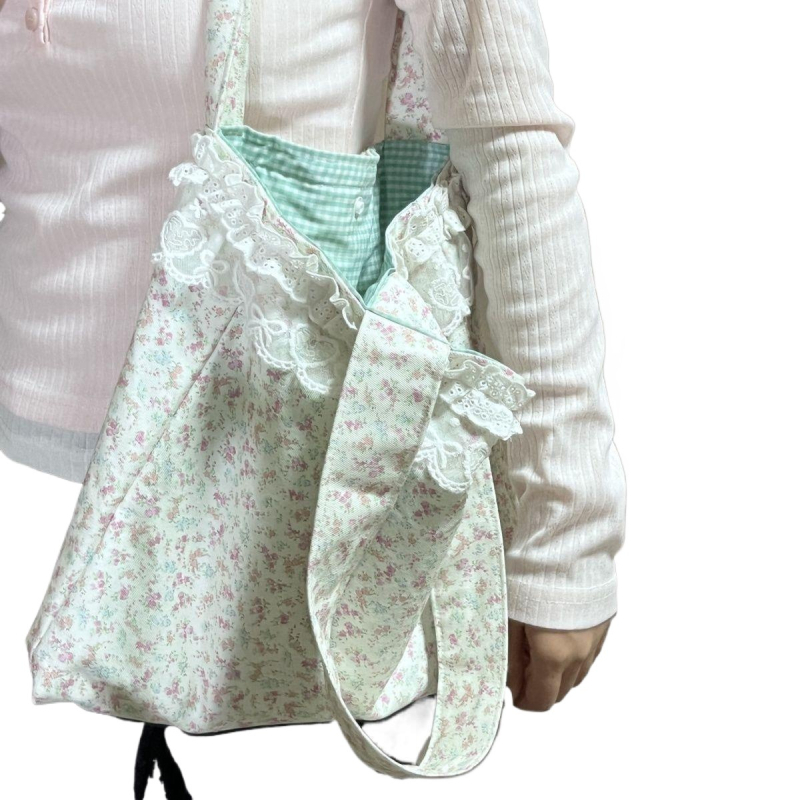 Lilleline lõuendikott õla jaoks – väliskülg: polüester, vooder lõuend, pitsääris, unisex stiil, kevad 2025