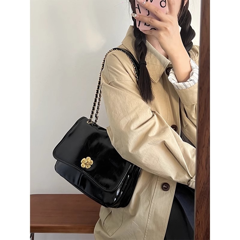 Geantă crossbody din PU, formă orizontală pătrată, închidere cu lacăt, buzunar ascuns cu fermoar, curea pe umăr cu o singură curea