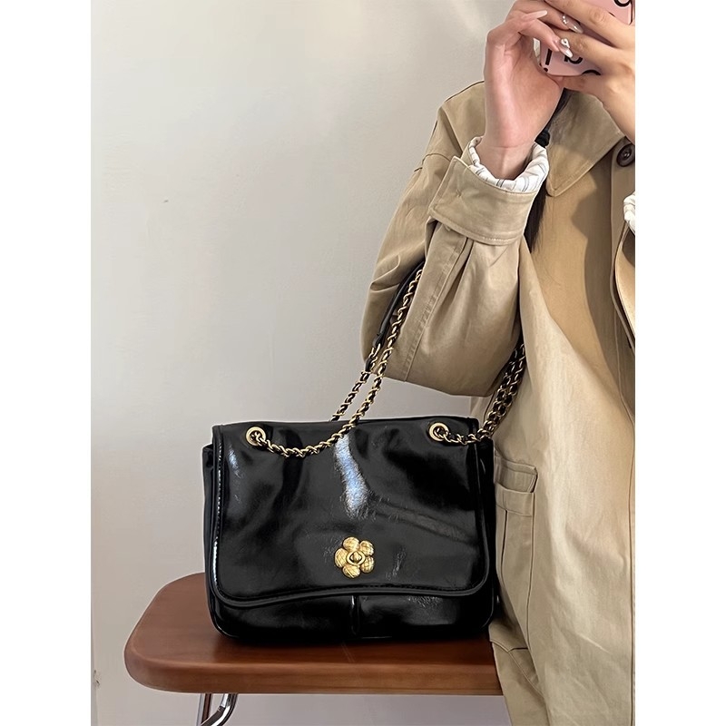 Geantă crossbody din PU, formă orizontală pătrată, închidere cu lacăt, buzunar ascuns cu fermoar, curea pe umăr cu o singură curea
