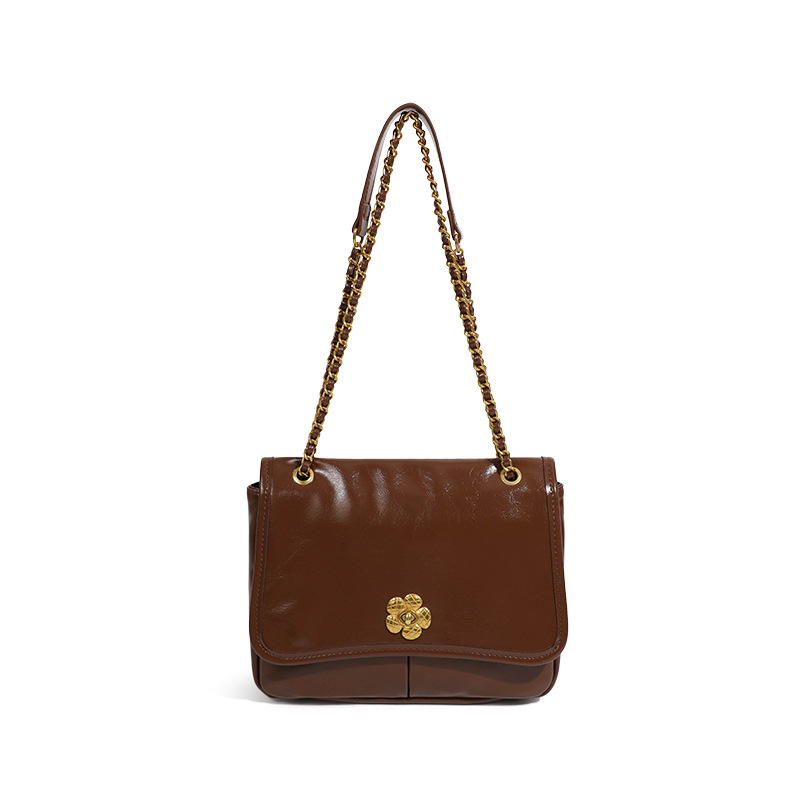 Geantă crossbody din PU, formă orizontală pătrată, închidere cu lacăt, buzunar ascuns cu fermoar, curea pe umăr cu o singură curea