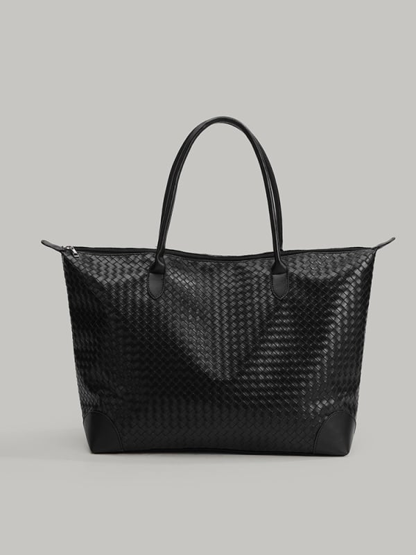 Дамска Tote чанта с голям капацитет — PVC, ципово затваряне, полиестерна подплата, хоризонтално квадратна форма, една презрамка, уличен стил, пролет 2025