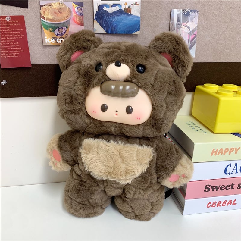 Дамска раница с плюшено мече – свеж и сладък стил, Материал: плюш, Подплата: найлон, Начин на затваряне: цип, Зимен сезон 2025