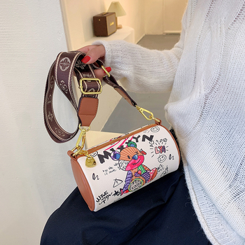Bucket Bag - modă de stradă, material PU, formă rotundă, fermoar, compartiment interior laminat