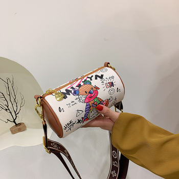 Bucket Bag - modă de stradă, material PU, formă rotundă, fermoar, compartiment interior laminat