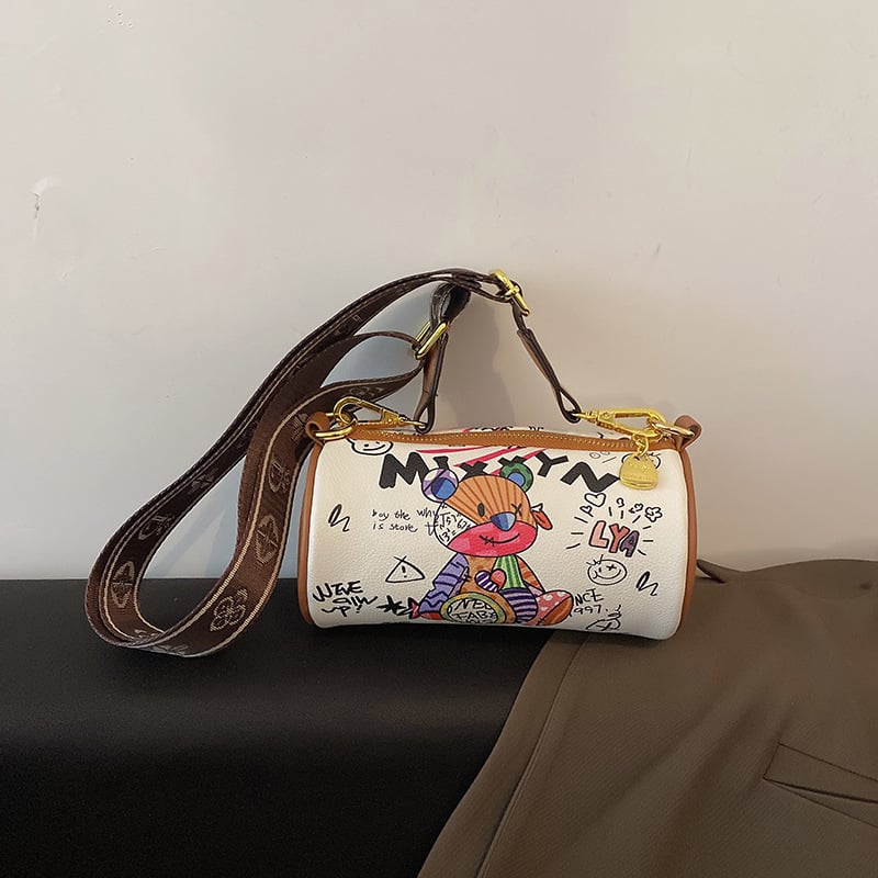 Bucket Bag - modă de stradă, material PU, formă rotundă, fermoar, compartiment interior laminat
