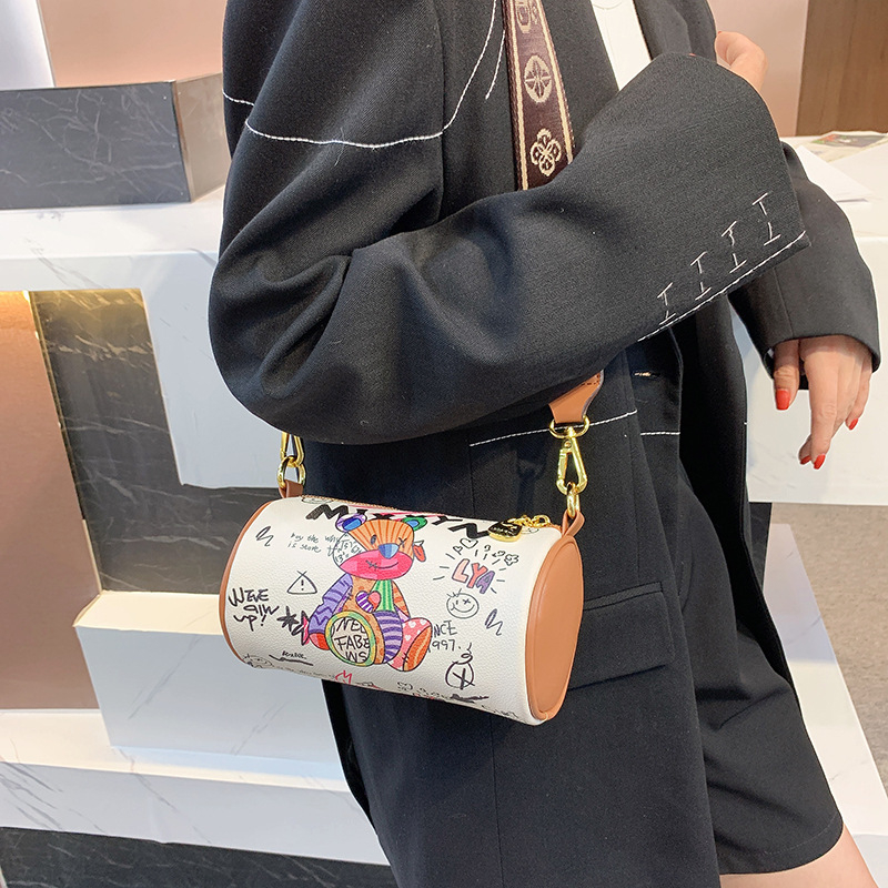 Bucket Bag - modă de stradă, material PU, formă rotundă, fermoar, compartiment interior laminat