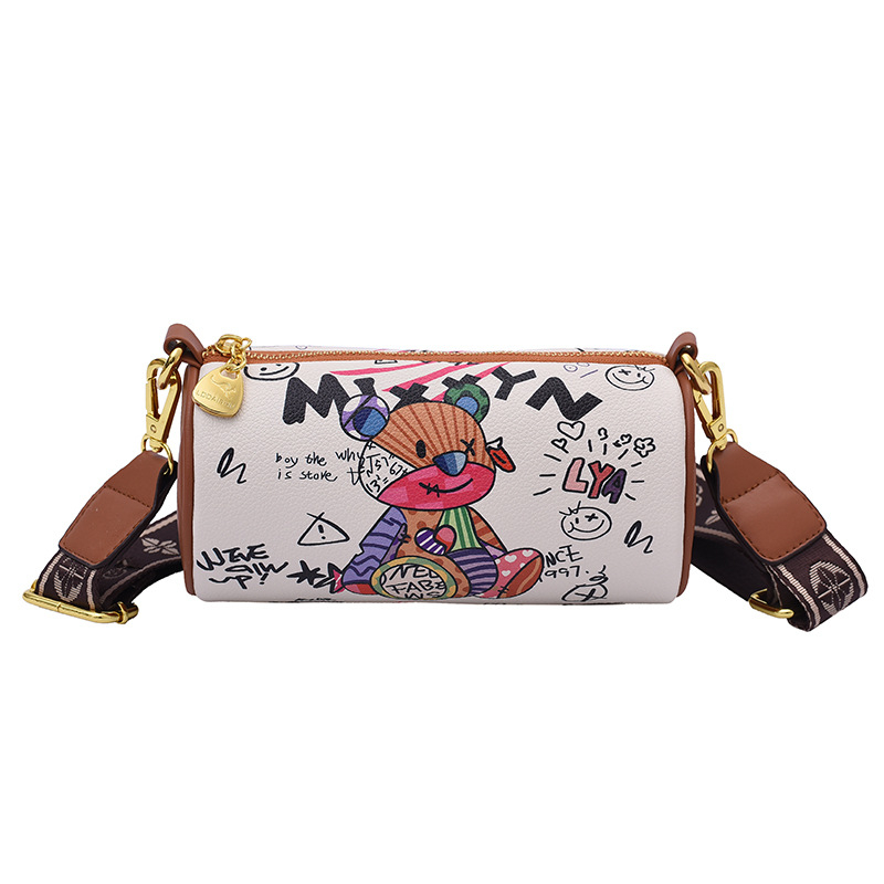 Bucket Bag - modă de stradă, material PU, formă rotundă, fermoar, compartiment interior laminat