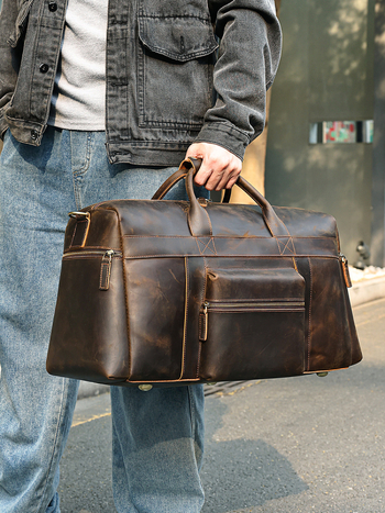 Ανδρική τσάντα ταξιδιού - Crazy Horse δέρμα, χωρητικότητα 20–35 L, χιαστί τσάντα, αστικός ρετρό μινιμαλιστικό στυλ