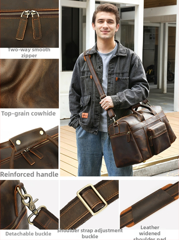 Ανδρική τσάντα ταξιδιού - Crazy Horse δέρμα, χωρητικότητα 20–35 L, χιαστί τσάντα, αστικός ρετρό μινιμαλιστικό στυλ