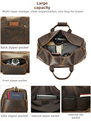 Ανδρική τσάντα ταξιδιού - Crazy Horse δέρμα, χωρητικότητα 20–35 L, χιαστί τσάντα, αστικός ρετρό μινιμαλιστικό στυλ