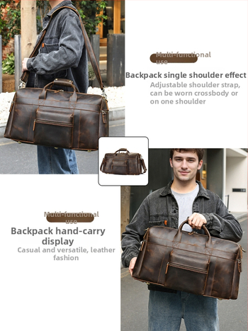 Ανδρική τσάντα ταξιδιού - Crazy Horse δέρμα, χωρητικότητα 20–35 L, χιαστί τσάντα, αστικός ρετρό μινιμαλιστικό στυλ