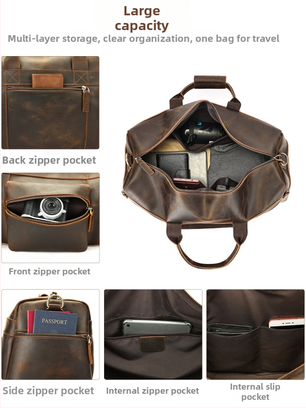 Ανδρική τσάντα ταξιδιού - Crazy Horse δέρμα, χωρητικότητα 20–35 L, χιαστί τσάντα, αστικός ρετρό μινιμαλιστικό στυλ