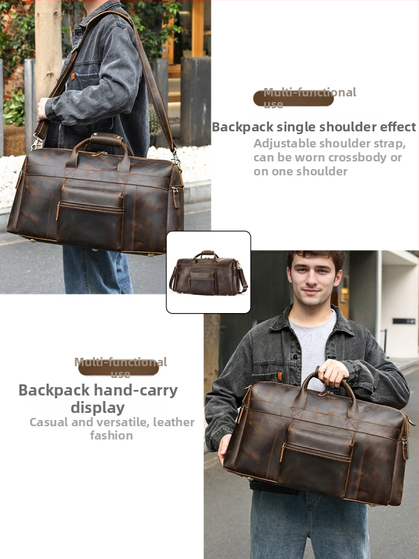 Ανδρική τσάντα ταξιδιού - Crazy Horse δέρμα, χωρητικότητα 20–35 L, χιαστί τσάντα, αστικός ρετρό μινιμαλιστικό στυλ