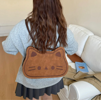 PU чанта с форма на коте, унисекс стил, ципово затваряне, подплата от синтетична кожа, износоустойчива за ежедневна употреба, есен 2025