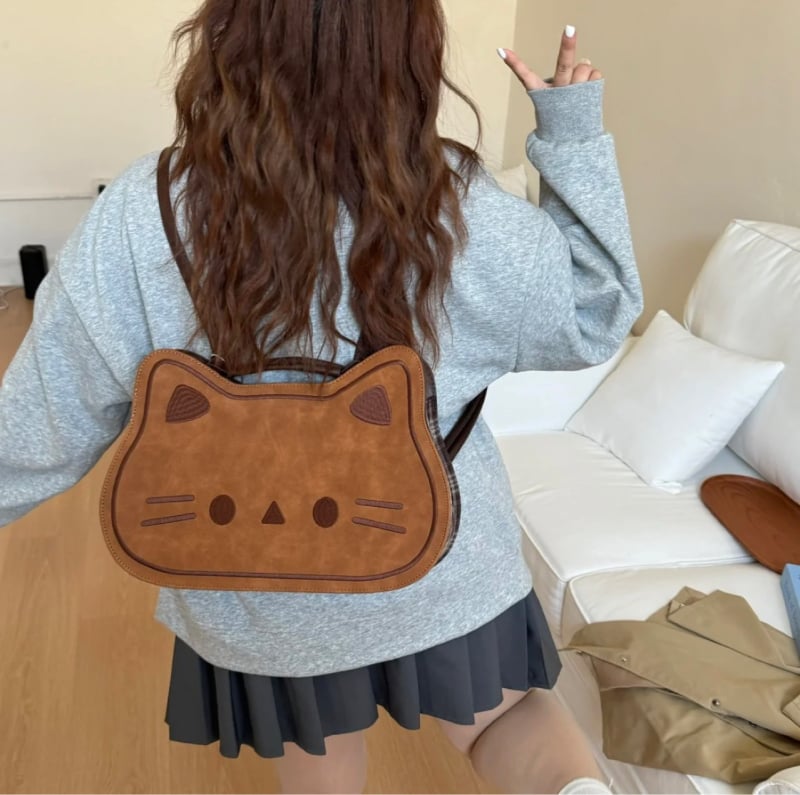 PU чанта с форма на коте, унисекс стил, ципово затваряне, подплата от синтетична кожа, износоустойчива за ежедневна употреба, есен 2025