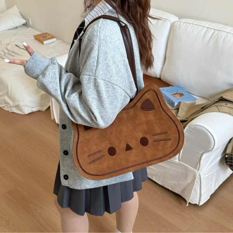 PU чанта с форма на коте, унисекс стил, ципово затваряне, подплата от синтетична кожа, износоустойчива за ежедневна употреба, есен 2025