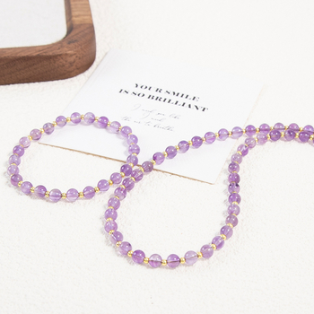 Amatista kristāla kaklarota, nišas dizains, vienkārša pērļu kaklarota, zelts pārklāts varš, bez sānu akmeņiem, pavasaris‑vasara