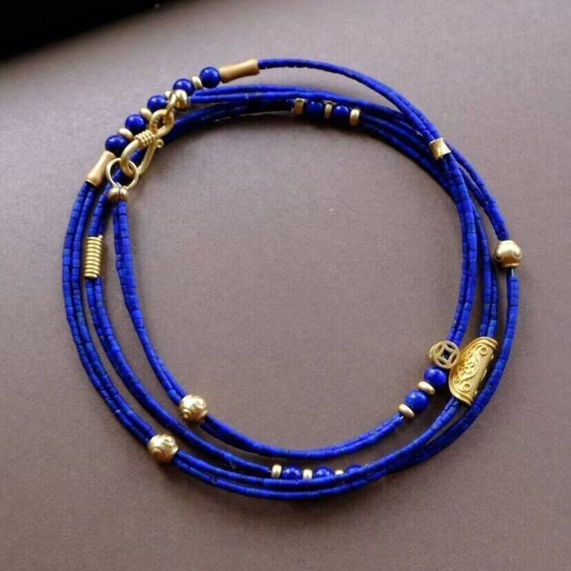 Nakit od lapis lazuli s O-užetom, 41–50 cm, ugradnja mješavine poludragog kamenja, kineski stil, proljeće 2024