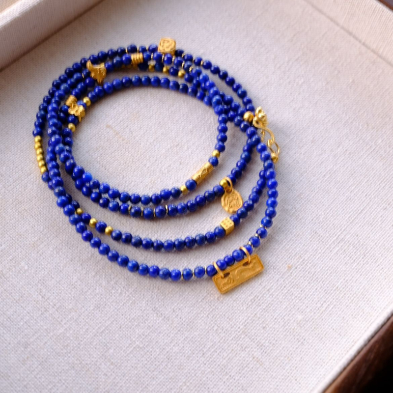 Nakit od lapis lazuli s O-užetom, 41–50 cm, ugradnja mješavine poludragog kamenja, kineski stil, proljeće 2024