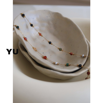 Colier din oțel titan, lanț bambus, pandantiv cu pietre mixte, finisaj cristal, unisex