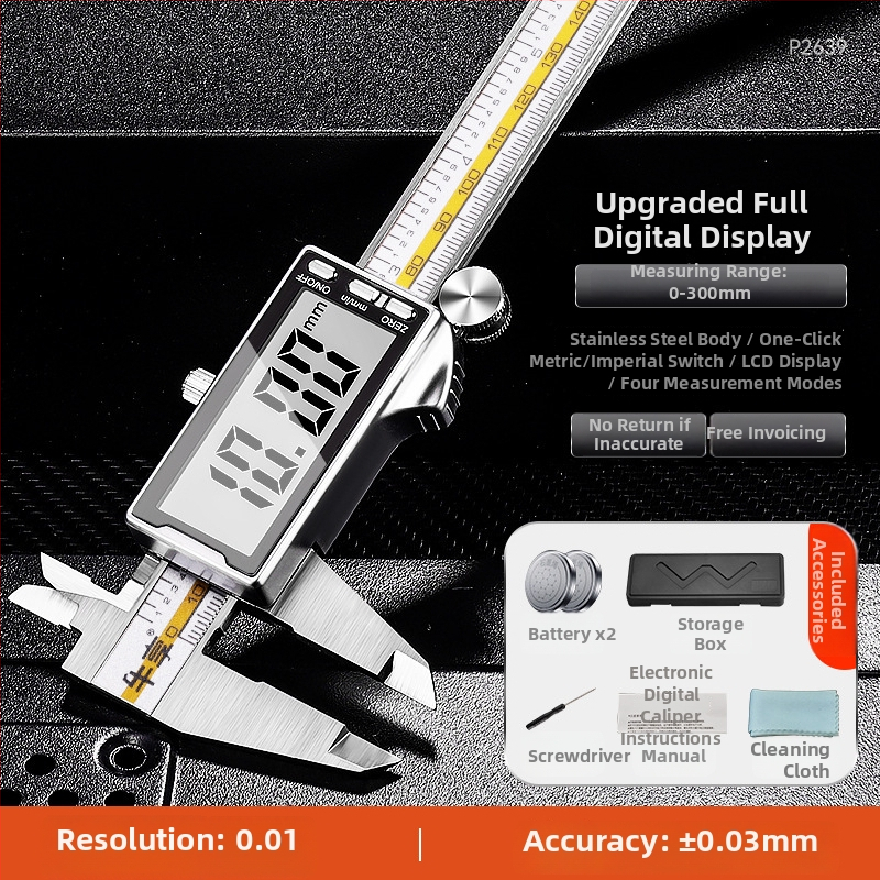 Digitalni kaliper od nehrđajućeg čelika i karbonskih vlakana, elektronički zaslon, industrijska kvaliteta, visoka preciznost