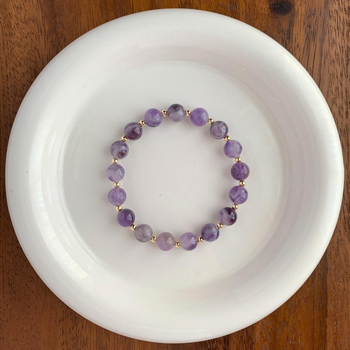 Ametista kristāla kaklarota, nišas dizains, vienkāršs pērļu stils, vara ar zelta pārklājumu