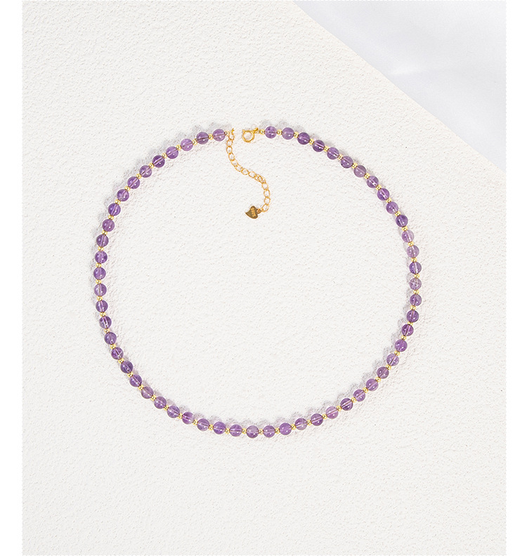 Ametista kristāla kaklarota, nišas dizains, vienkāršs pērļu stils, vara ar zelta pārklājumu