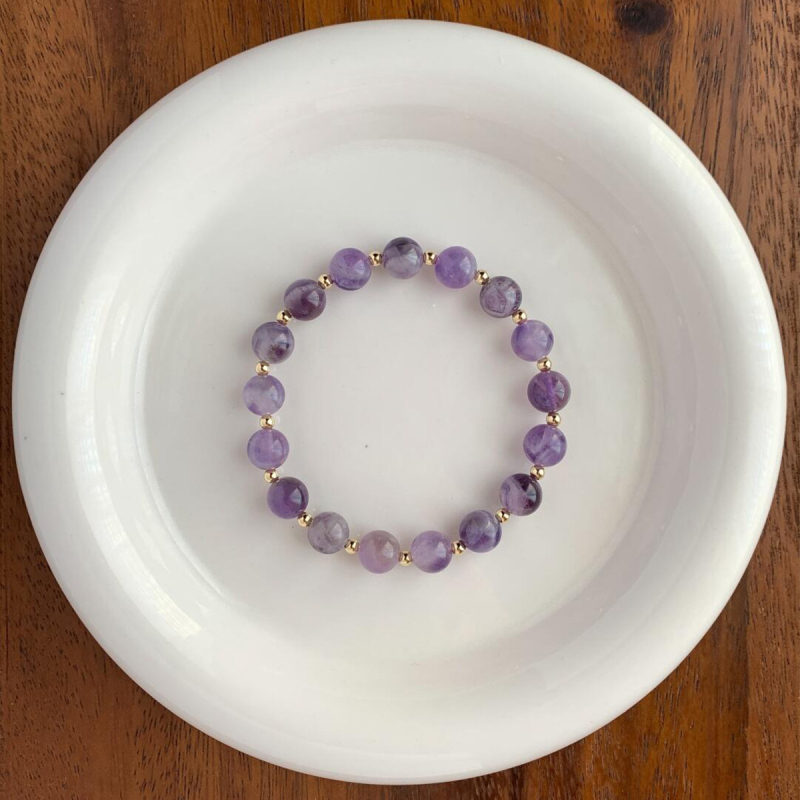 Ametista kristāla kaklarota, nišas dizains, vienkāršs pērļu stils, vara ar zelta pārklājumu