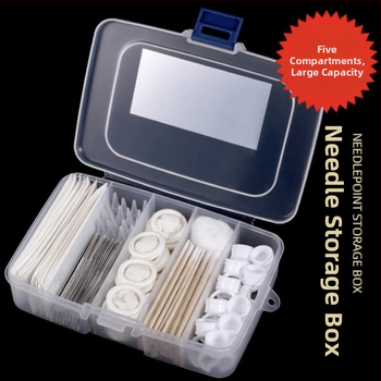 Plastikinė adatų laikymo dėžutė tatuiruotėms su keliais skyriais ir vatos tamponų vieta