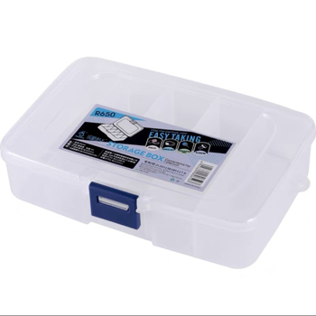 Plastikinė adatų laikymo dėžutė tatuiruotėms su keliais skyriais ir vatos tamponų vieta