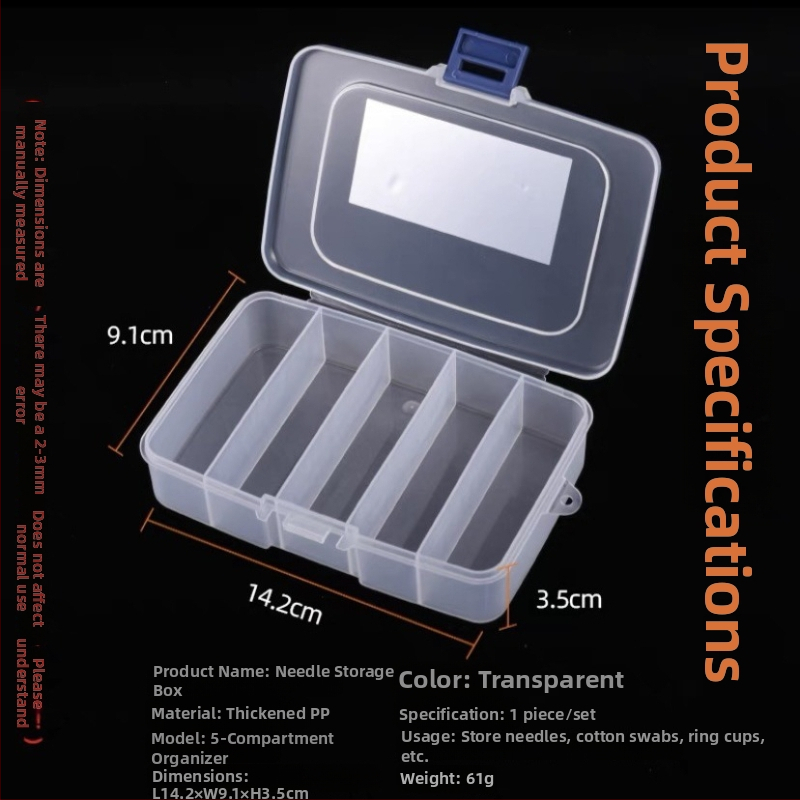 Plastikinė adatų laikymo dėžutė tatuiruotėms su keliais skyriais ir vatos tamponų vieta