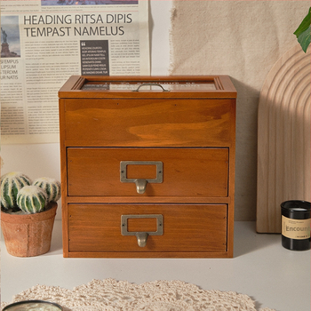 Cutie din lemn pentru bijuterii, stil retro, depozitare de birou cu sertare, 3 etaje, 2 sertare