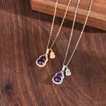 S925 ezüst ametiszt tök formájú medálos nyaklánc, keresztes lánccal, Új kínai stílus