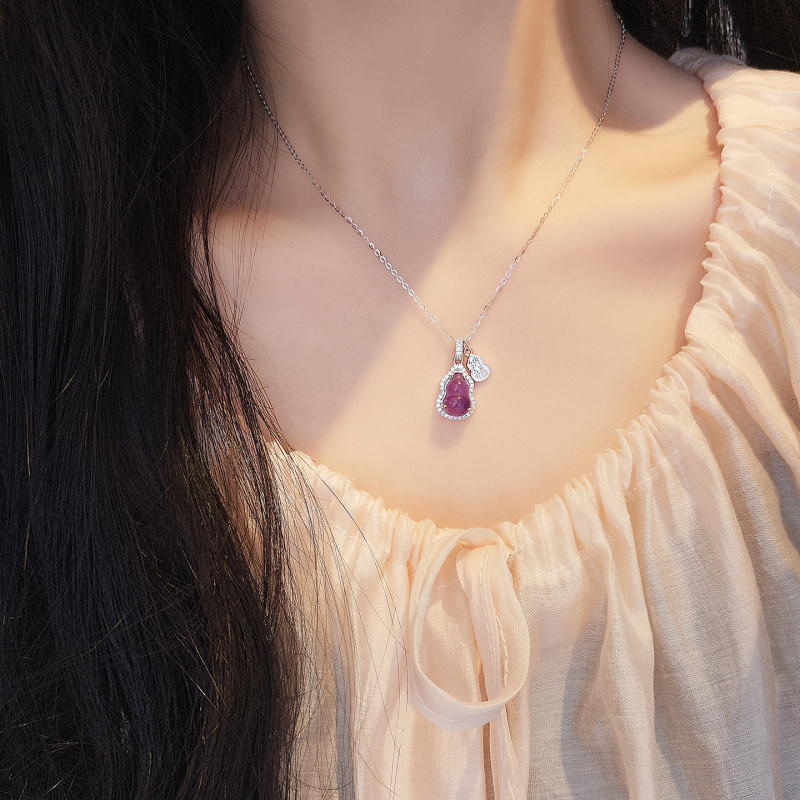 S925 ezüst ametiszt tök formájú medálos nyaklánc, keresztes lánccal, Új kínai stílus