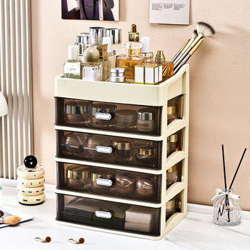 Galda kosmētikas uzglabāšanas kārba, plastmasas ar atvilktnēm, caurspīdīgs organizētājs, mūsdienīgs vienkāršs stils, izlaista 2023. gadā