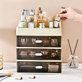 Galda kosmētikas uzglabāšanas kārba, plastmasas ar atvilktnēm, caurspīdīgs organizētājs, mūsdienīgs vienkāršs stils, izlaista 2023. gadā