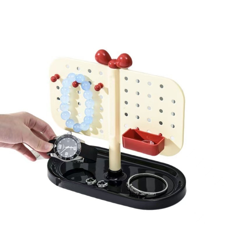 Raft organizator bijuterii din plastic, panou cu găuri vertical, pentru birou, un singur nivel, multifuncțional